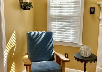 custom upholstered chair with coordinating valance